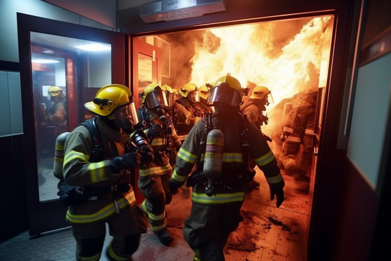 Une maison en flamme avec des pompiers